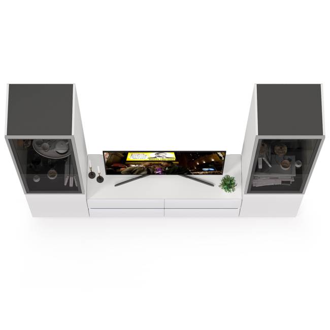 Стенка для гостиной со стеклянными фасадами Сидней № 11 цвет белый/чёрный/фасады МДФ белый глянец Стенка для гостиной со стеклянными фасадами Сидней № 11 цвет белый/чёрный/фасады МДФ белый глянец