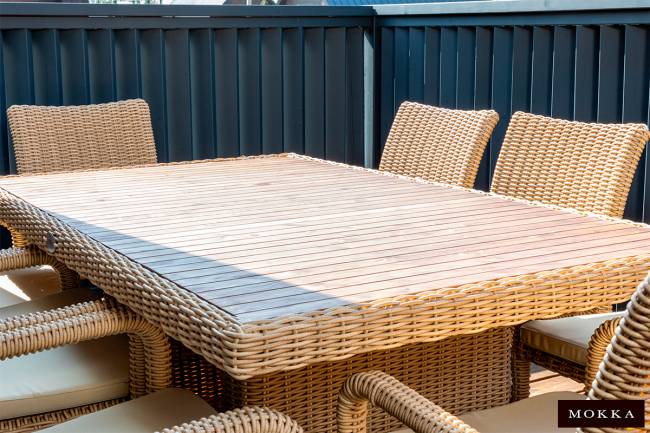 MOKKA BELLA стол прямоугольный с деревянной столешницей, соломенный MOKKA BELLA стол прямоугольный с деревянной столешницей, соломенный
