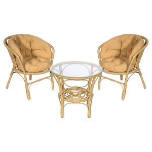 Комплект кофейный из искусственного ротанга Багама 2+1, светло-коричневый