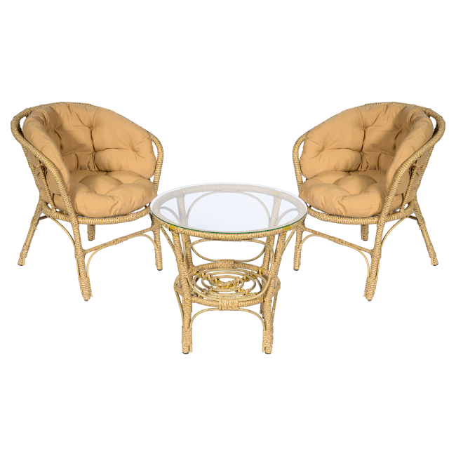 Комплект кофейный из искусственного ротанга Багама 2+1, светло-коричневый Комплект кофейный из искусственного ротанга Багама 2+1, светло-коричневый
