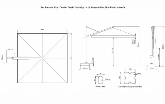 Зонт профессиональный без плит 4х4 м Banana Plus Dickson черный, бежевый 4000х4000 мм Зонт профессиональный без плит 4х4 м Banana Plus Dickson черный, бежевый 4000х4000 мм