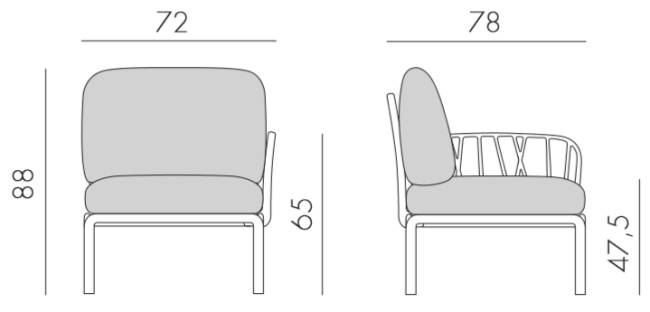 Модуль правый/левый пластиковый с подушками Komodo Elemento Terminale DS/SX белый, синий 720х780х880 мм Модуль правый/левый пластиковый с подушками Komodo Elemento Terminale DS/SX белый, синий 720х780х880 мм