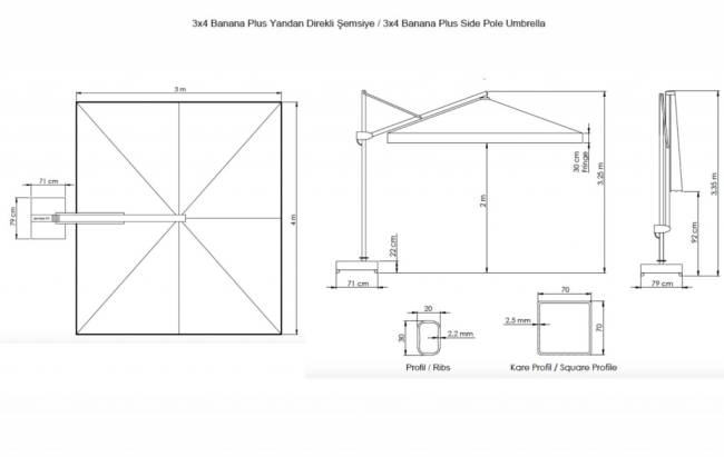 Зонт профессиональный 3х4 м Banana Plus черный, серый 3000х4000 мм Зонт профессиональный 3х4 м Banana Plus черный, серый 3000х4000 мм