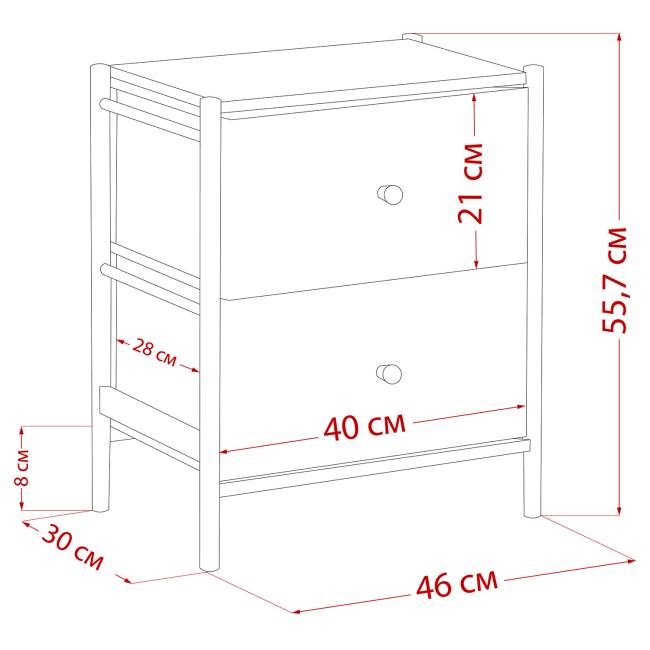 Комод Leset Хайди 2 ящика Белый Белый Комод Leset Хайди 2 ящика Белый Белый