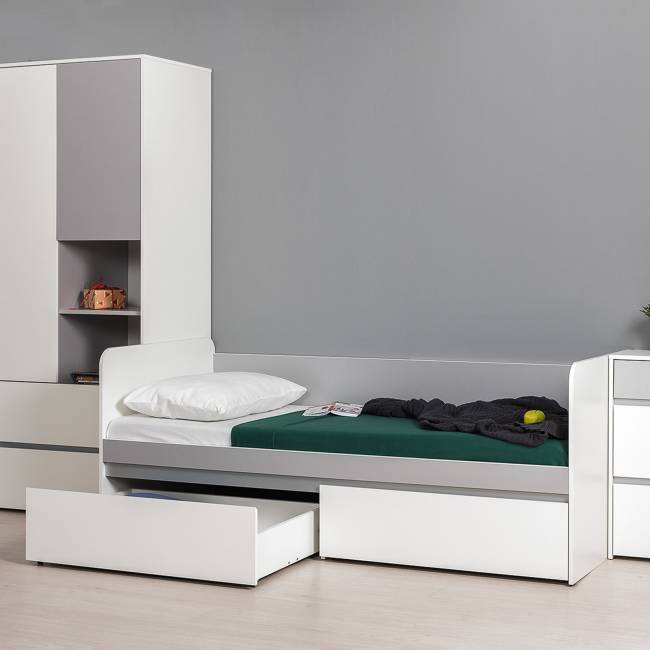 Кровать с ящиками Торонто 11.39 цвет белый шагрень/стальной серый