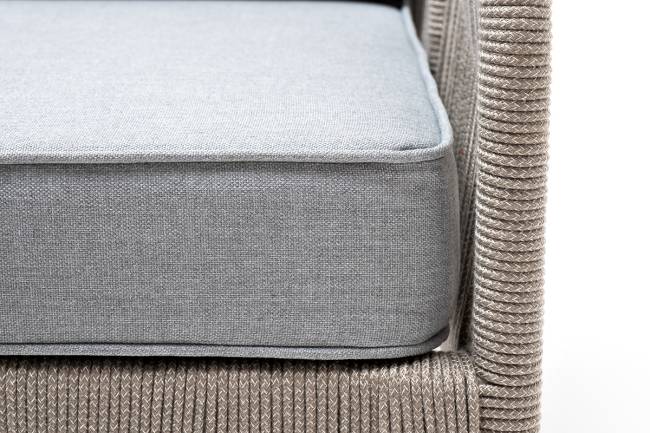 "Канны" кресло плетеное из роупа, каркас алюминий светло-серый (RAL7035) муар, роуп серый меланж круглый, ткань светло-серая