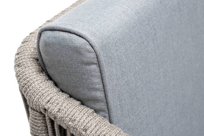 "Канны" кресло плетеное из роупа, каркас алюминий светло-серый (RAL7035) муар, роуп серый меланж круглый, ткань светло-серая