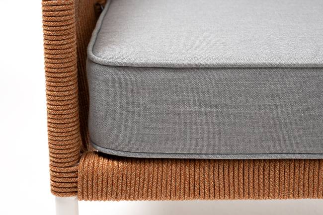 "Канны" кресло плетеное из роупа, каркас алюминий светло-серый (RAL7035) муар, роуп светло-серый круглый, ткань светло-серая