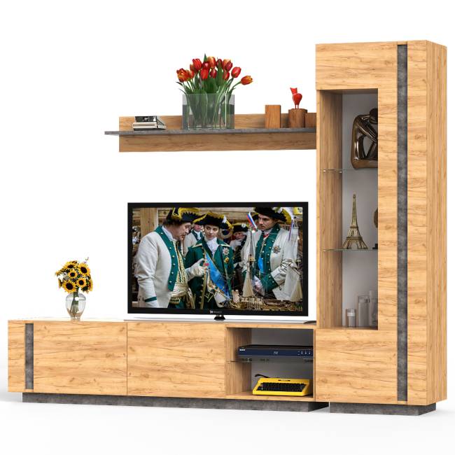 Стенка в гостиную Арчи № 4 цвет дуб крафт золотой/камень тёмный Стенка в гостиную Арчи № 4 цвет дуб крафт золотой/камень тёмный