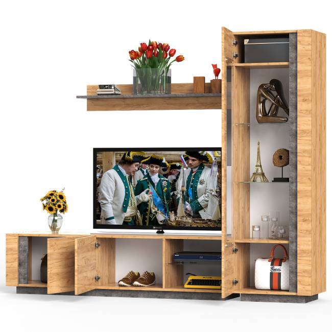 Стенка в гостиную Арчи № 4 цвет дуб крафт золотой/камень тёмный Стенка в гостиную Арчи № 4 цвет дуб крафт золотой/камень тёмный