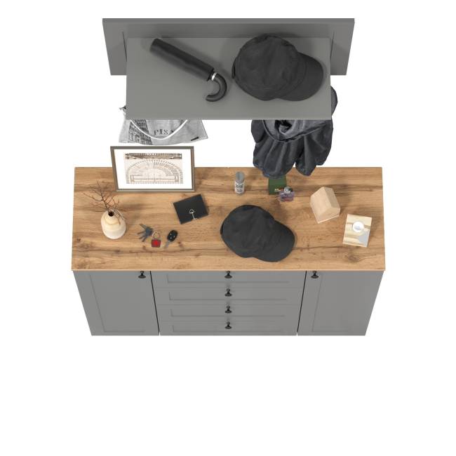 Комод четыре ящика и две дверки и вешалка для одежды Остин цвет серый графит/дуб крафт золотой Комод четыре ящика и две дверки и вешалка для одежды Остин цвет серый графит/дуб крафт золотой