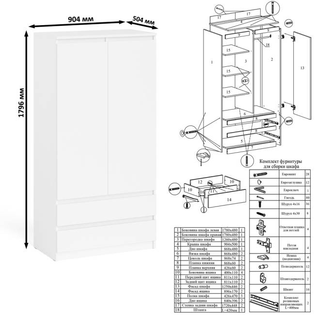 Шкаф-комод два ящика и две дверки Мори МШ900.1 цвет белый