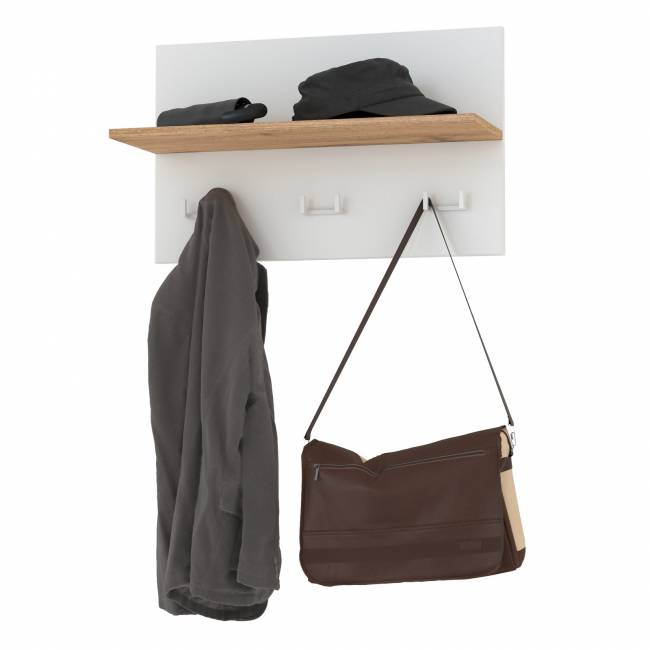 Вешалка с полочкой Октава 15.14.01 цвет белый шагрень/дуб крафт золотой Вешалка с полочкой Октава 15.14.01 цвет белый шагрень/дуб крафт золотой