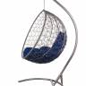 Подвесное кресло из ротанга "Kokos Gray" синяя подушка