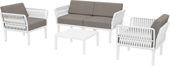 Комплект пластиковой мебели Portofino Lounge белый, светло-коричневый Комплект пластиковой мебели Portofino Lounge белый, светло-коричневый