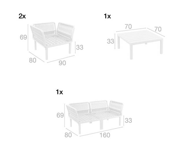 Комплект пластиковой мебели Portofino Lounge белый, темно-серый Комплект пластиковой мебели Portofino Lounge белый, темно-серый