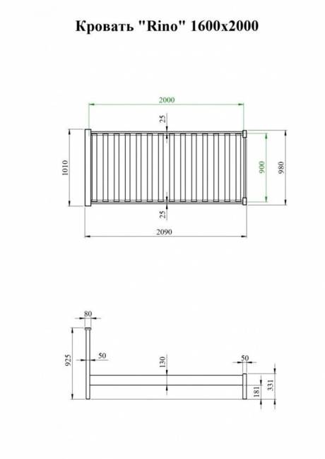 Кровать Rino 900 х 2000 дуб, без покраски