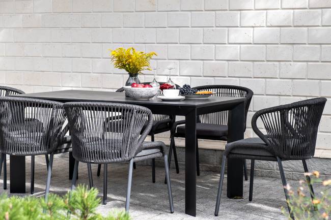 "Венето" обеденная группа на 6 персон со стульями "Милан", каркас темно-серый, роуп темно-серый "Венето" обеденная группа на 6 персон со стульями "Милан", каркас темно-серый, роуп темно-серый