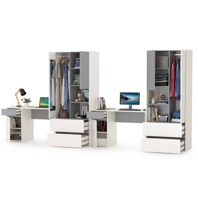 Для двоих детей молодёжная стенка Торонто цвет белый шагрень/стальной серый Для двоих детей молодёжная стенка Торонто цвет белый шагрень/стальной серый