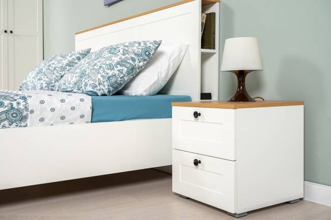 Двуспальная кровать Остин 1600 с ортопедическим основанием цвет белый шагрень/дуб крафт золотой Двуспальная кровать Остин 1600 с ортопедическим основанием цвет белый шагрень/дуб крафт золотой