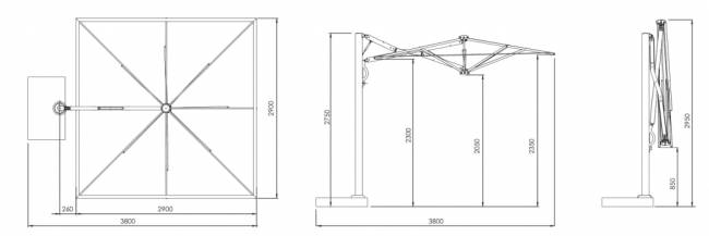Зонт профессиональный 2.9х2.9 м Astro Starwhite белый, серо-коричневый 2900х2900 мм