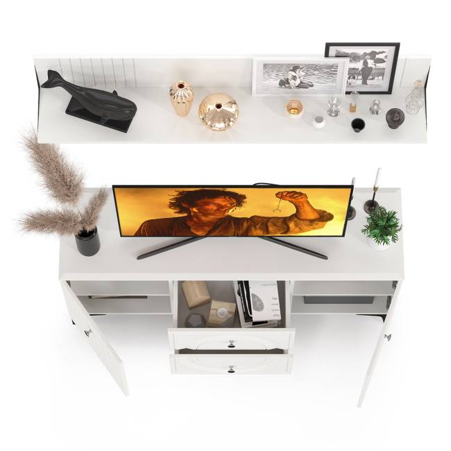 Тумба для ТВ с навесной полкой Валенсия цвет белый шагрень