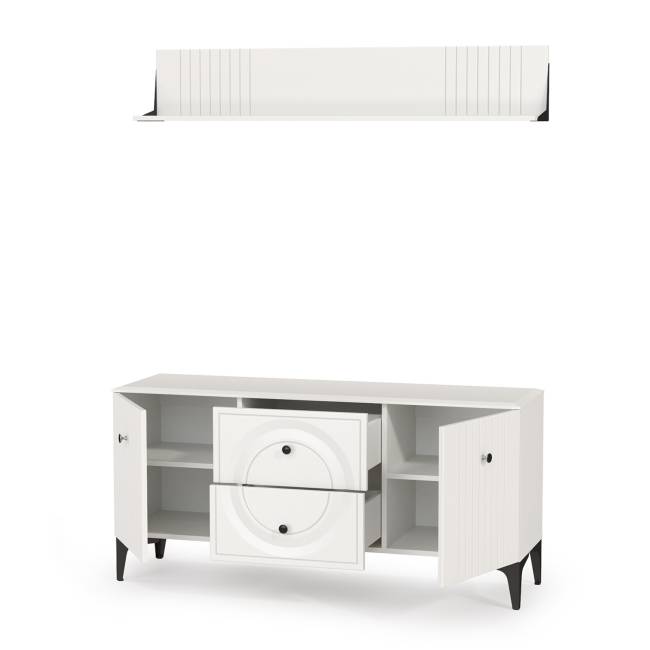 Тумба для ТВ с навесной полкой Валенсия цвет белый шагрень