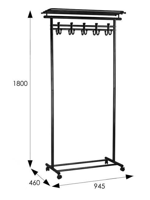 Вешалка напольная на колесах М 9 чёрный с крючками Вешалка напольная на колесах М 9 чёрный с крючками