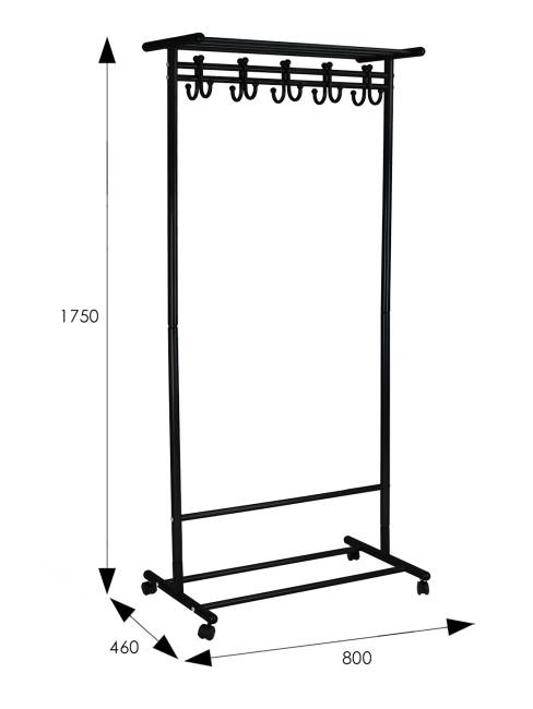 Вешалка напольная на колесах М 9 чёрный с крючками Вешалка напольная на колесах М 9 чёрный с крючками