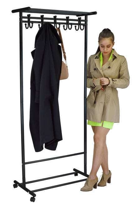 Вешалка напольная на колесах М 9 чёрный с крючками Вешалка напольная на колесах М 9 чёрный с крючками