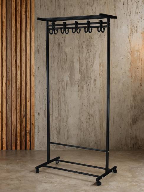 Вешалка напольная на колесах М 9 чёрный с крючками Вешалка напольная на колесах М 9 чёрный с крючками