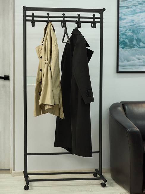 Вешалка напольная на колесах М 9 чёрный с крючками Вешалка напольная на колесах М 9 чёрный с крючками