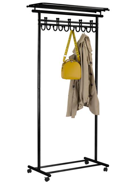 Вешалка напольная на колесах М 9 чёрный с крючками Вешалка напольная на колесах М 9 чёрный с крючками