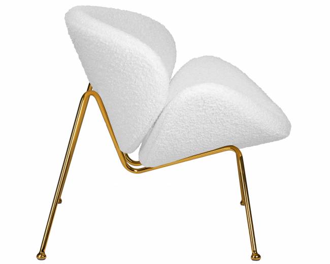 Кресло дизайнерское DOBRIN EMILY, белый (букле) ткань, золотое основание