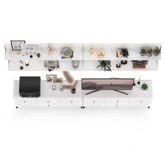 Две ТВ-тумбы и четыре навесных полки Валенсия цвет белый шагрень Две ТВ-тумбы и четыре навесных полки Валенсия цвет белый шагрень