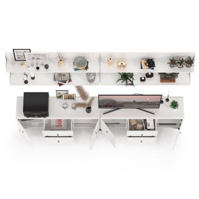 Две ТВ-тумбы и четыре навесных полки Валенсия цвет белый шагрень Две ТВ-тумбы и четыре навесных полки Валенсия цвет белый шагрень