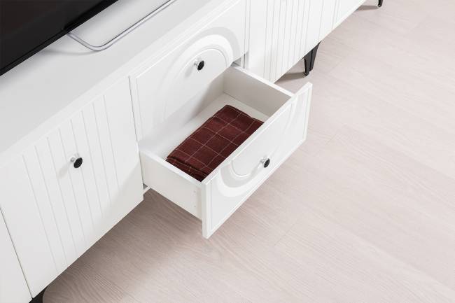 Две ТВ-тумбы и четыре навесных полки Валенсия цвет белый шагрень Две ТВ-тумбы и четыре навесных полки Валенсия цвет белый шагрень