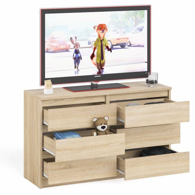 Широкий комод шесть ящиков Мори МК1200.6 цвет дуб сонома Широкий комод шесть ящиков Мори МК1200.6 цвет дуб сонома