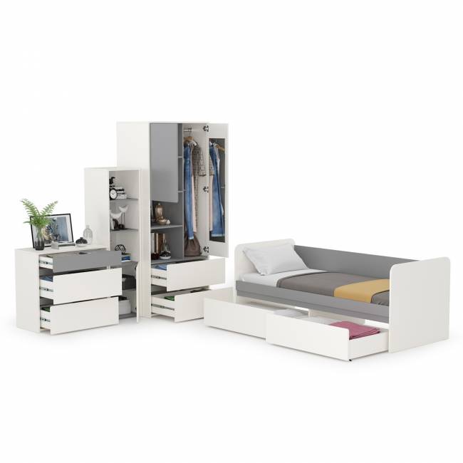 Мебель детская Торонто компоновка № 26 цвет белый шагрень/стальной серый Мебель детская Торонто компоновка № 26 цвет белый шагрень/стальной серый