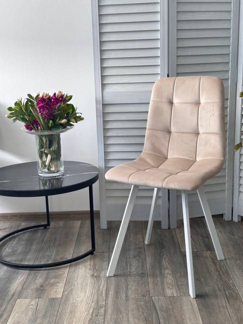 Стул РИЧИ, цвет H-06 Бежевый, велюр / белый каркас М-City Стул РИЧИ, цвет H-06 Бежевый, велюр / белый каркас М-City