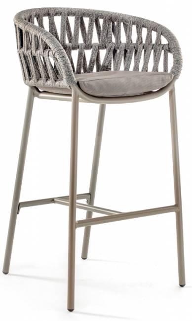 Кресло барное плетеное с подушкой Tahiti тортора, серебристый серый, тортора 560х570х1040 мм