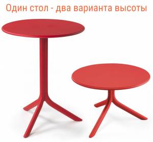 Стол пластиковый обеденный Spritz + Spritz Mini красный Ø605х400-765 мм
