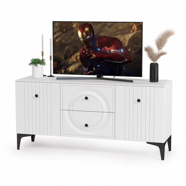 Два широких серванта и ТВ-тумба Валенсия цвет белый шагрень