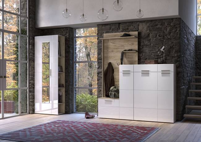 Стеллаж Лайн 10.141 цвет дуб крафт серый/фасады МДФ белый глянец Стеллаж Лайн 10.141 цвет дуб крафт серый/фасады МДФ белый глянец