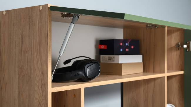 Рабочий компьютерный стол Комфорт 12.71 цвет гикори рокфорд натуральный/дымчатый зелёный