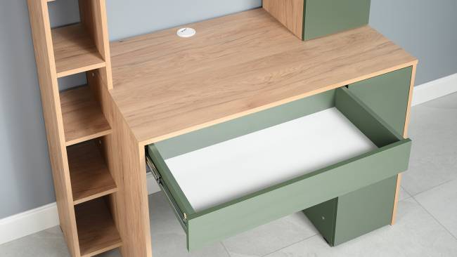 Рабочий компьютерный стол Комфорт 12.71 цвет гикори рокфорд натуральный/дымчатый зелёный